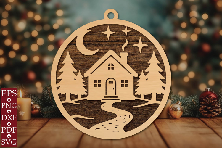Christmas Cabin Ornament SVG Laser Cut
