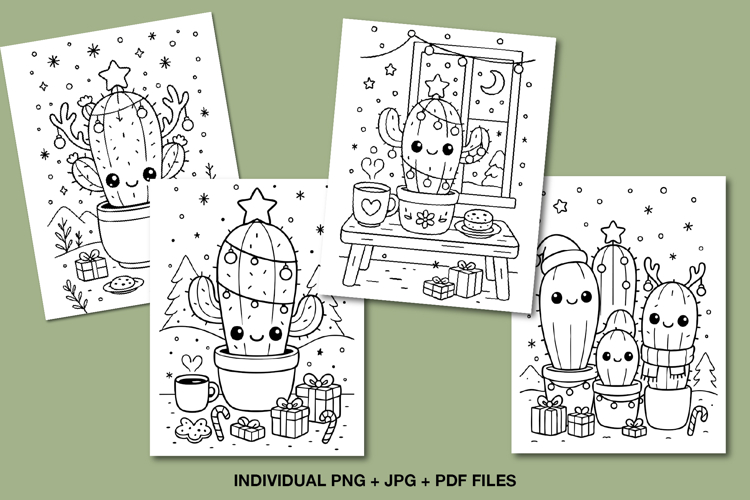 Christmas Cactus Coloring Pages, Cute Holiday Printable Png