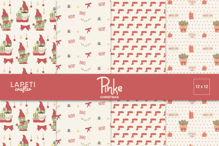 Christmas Cactus Digital Papers, Cute Holiday Patterns Paper