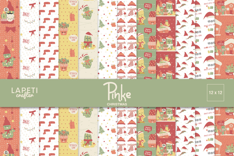 Christmas Cactus Digital Paper, Cute Holiday Backgrounds