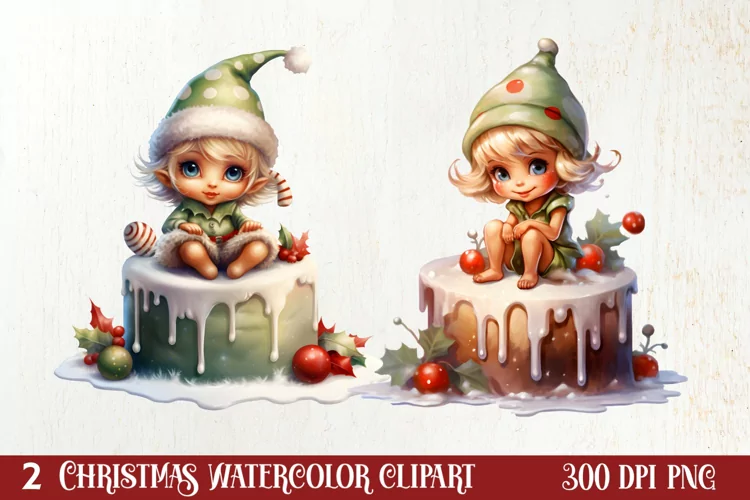 Christmas Cake Watercolor Clipart Sublimation, Christmas PNG