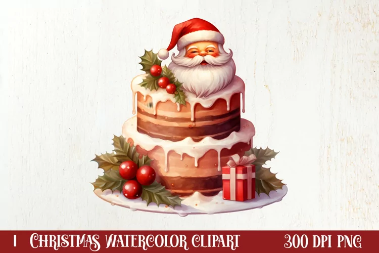 Christmas Cake Watercolor Clipart Sublimation, Christmas PNG