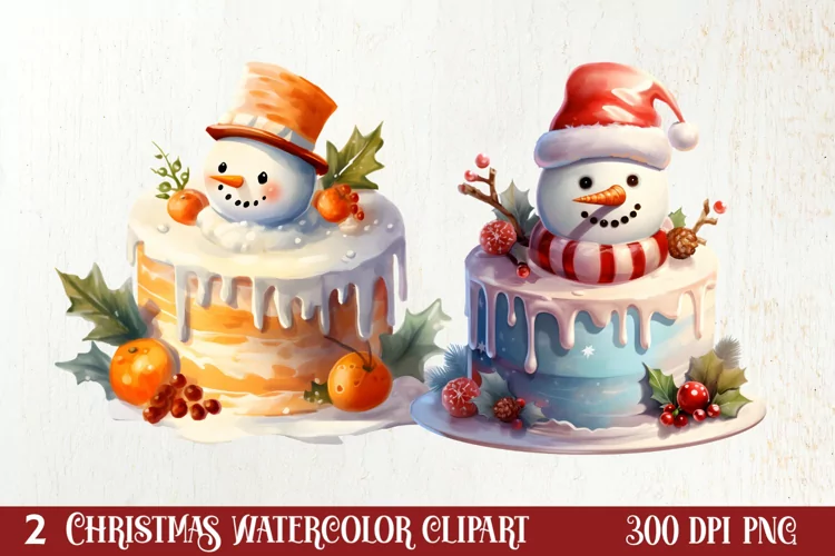 Christmas Cake Watercolor Clipart Sublimation, Christmas PNG