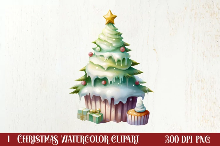 Christmas Cake Watercolor Clipart Sublimation, Christmas PNG