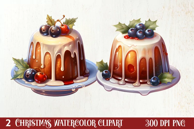 Christmas Cake Watercolor Clipart Sublimation, Christmas PNG