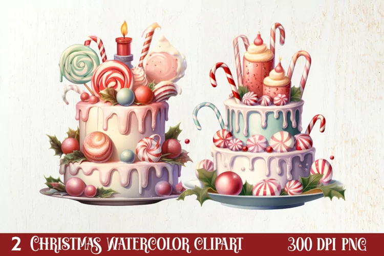 Christmas Cake Watercolor Clipart Sublimation, Christmas PNG