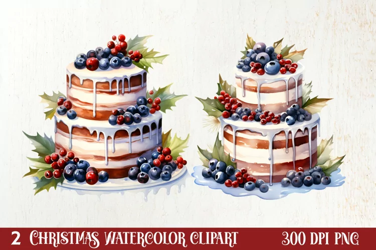 Christmas Cake Watercolor Clipart Sublimation, Christmas PNG