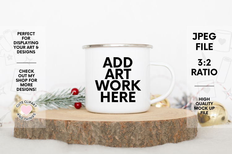 Christmas Mug Mock Up | Christmas Camping Enamel Mug Mock Up