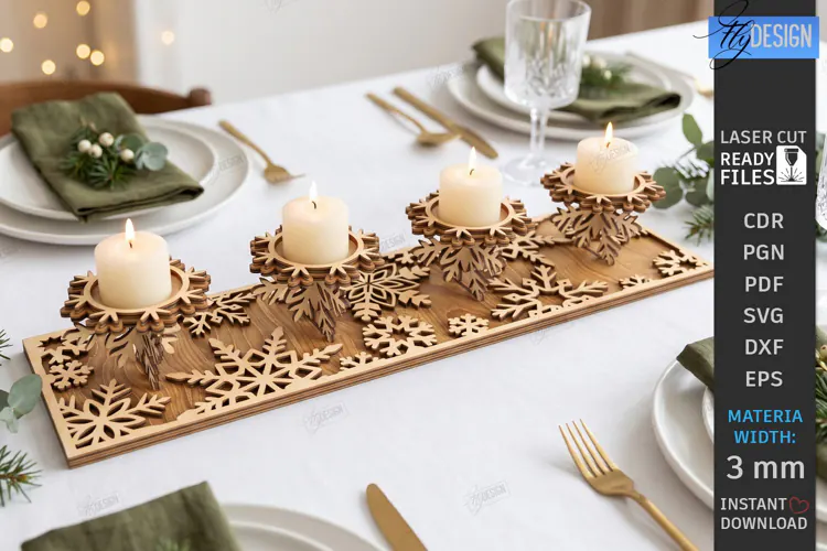 Christmas Candle Centerpiece Laser Cut | 3D Candle Holders