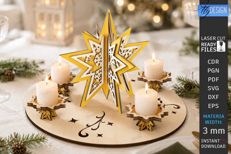 Christmas Candle Centerpiece Laser Cut | 3D Candle Holders