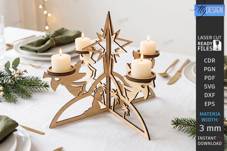 Christmas Candle Centerpiece Laser Cut | 3D Candle Holders example image 1