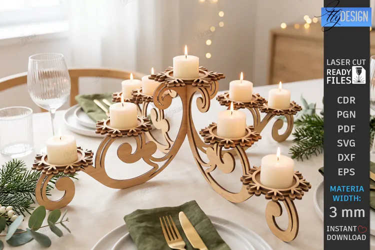 Christmas Candle Centerpiece Laser Cut | 3D Candle Holders