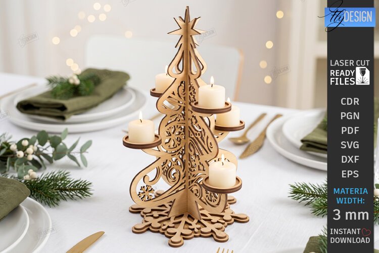 Christmas Candle Centerpiece Laser Cut | 3D Candle Holders example image 1