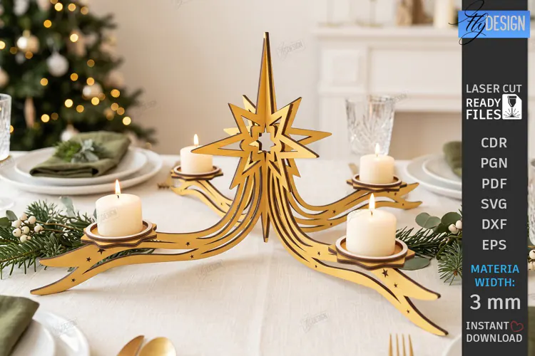 Christmas Candle Centerpiece Laser Cut | 3D Candle Holders