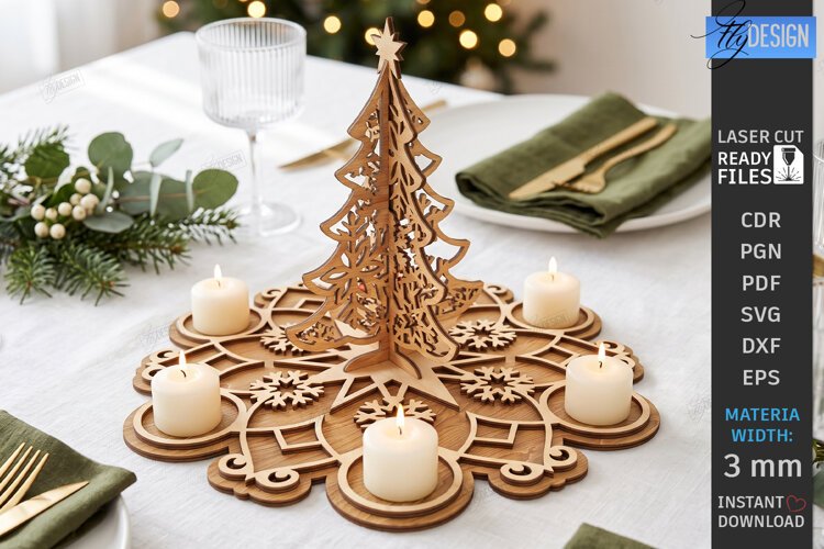 Christmas Candle Centerpiece Laser Cut | 3D Candle Holders example image 1