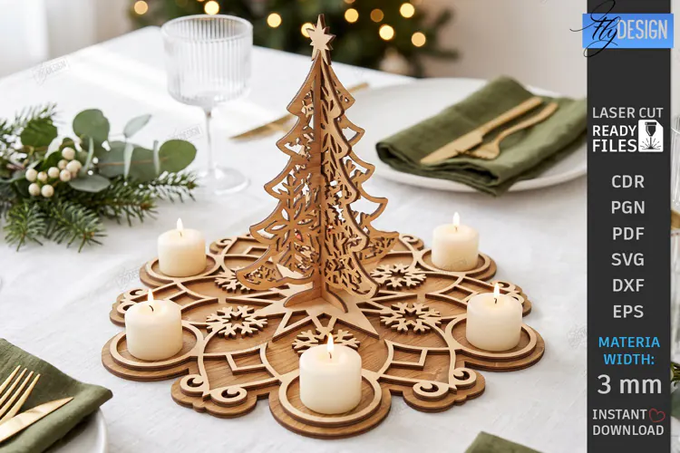 Christmas Candle Centerpiece Laser Cut | 3D Candle Holders