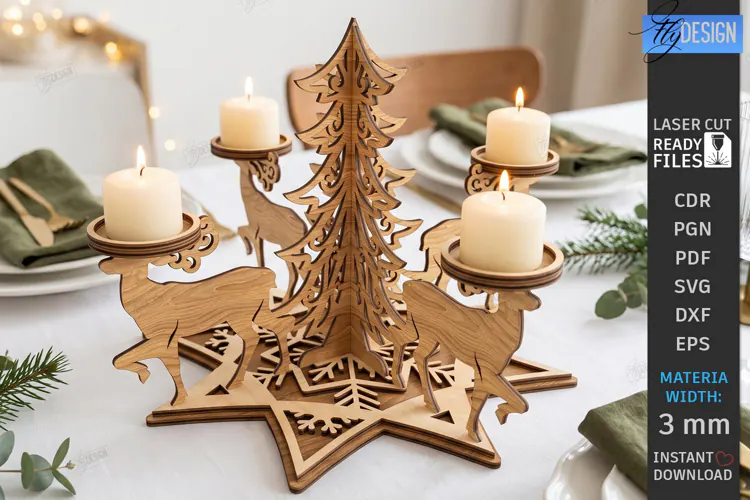 Christmas Candle Centerpiece Laser Cut | 3D Candle Holders