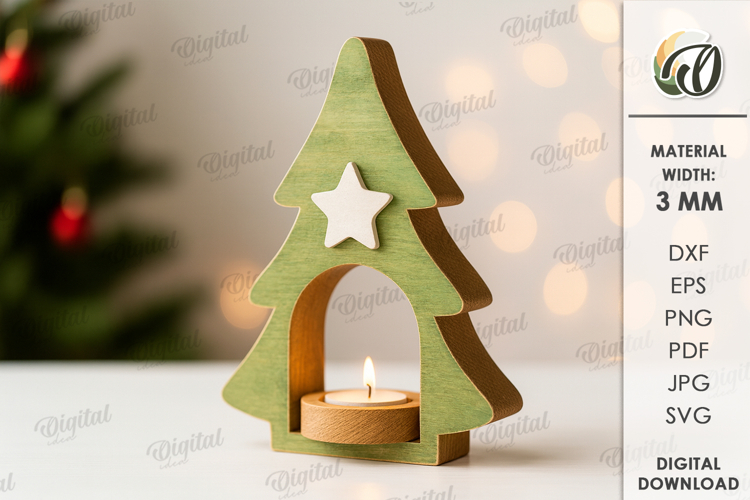Christmas Candle Holder Laser Cut. Tealight Holder SVG