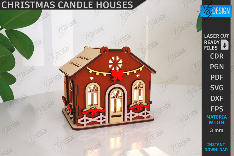 Christmas Candle Holder Laser Cut|Candlestick|Xmas House SVG