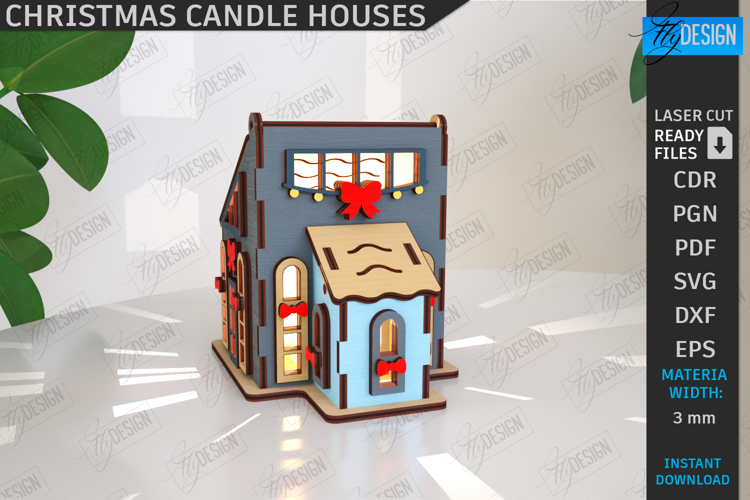Christmas Candle Holder Laser Cut|Candlestick|Xmas House SVG