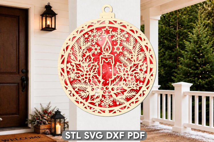 Christmas Candle Ornament Laser Cut SVG example image 1