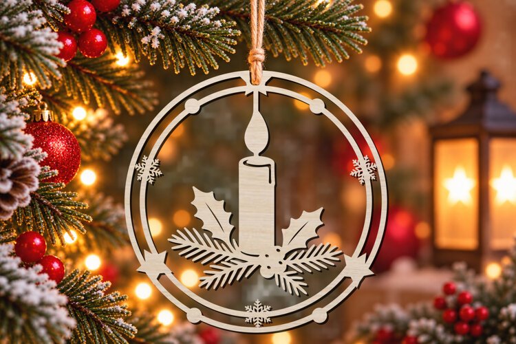 Christmas Candle Ornament Laser Cut SVG example image 1