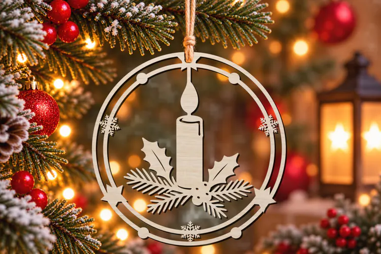 Christmas Candle Ornament Laser Cut SVG