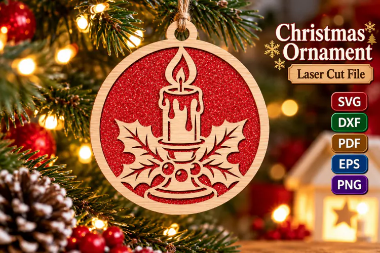 Christmas Candle Ornament SVG File, Laser Cut Glowforge