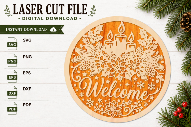 Christmas Candle Round Sign SVG