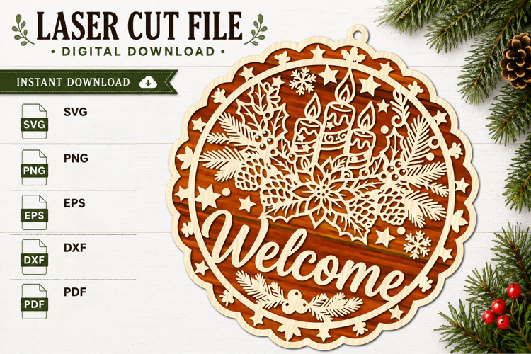 Christmas Candle Welcome Laser Cut SVG