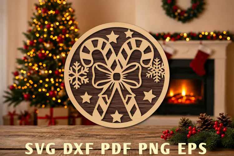 Christmas Candy Cane Bow Laser Cut SVG