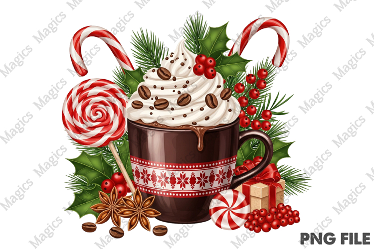 Christmas Candy Cane Coffee PNG
