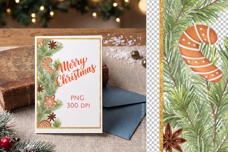 Christmas Pine Glitter Frame PNG example image 1
