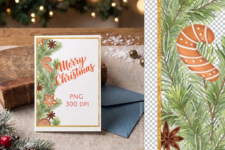 Christmas Pine Glitter Frame PNG