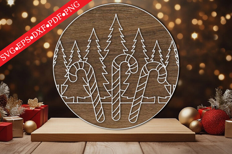 Christmas Candy Cane Round Sign SVG example image 1