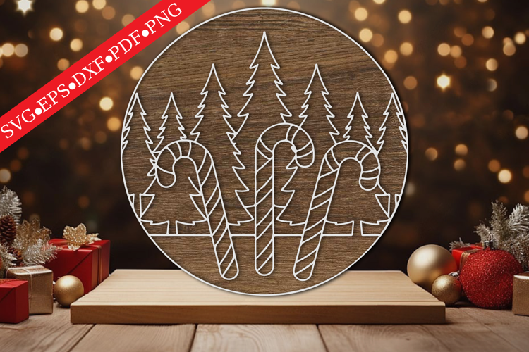 Christmas Candy Cane Round Sign SVG