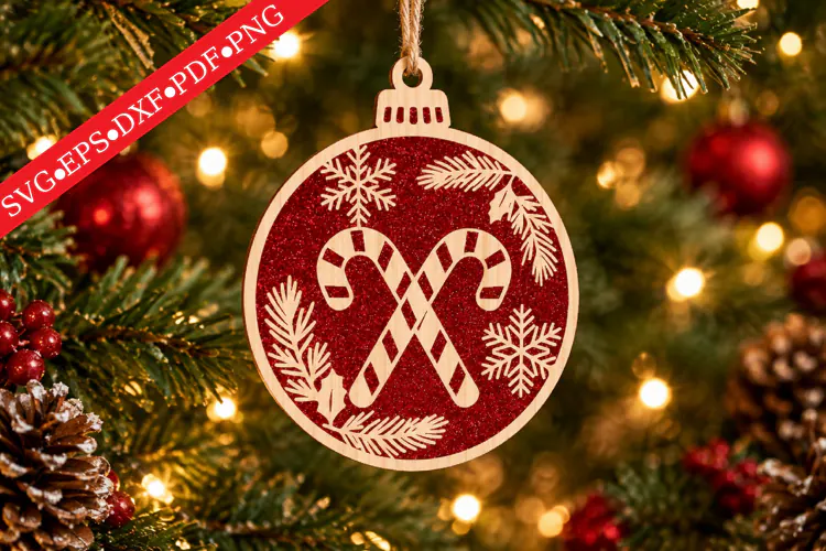 Christmas Candy Cane Snowflake Ornament SVG