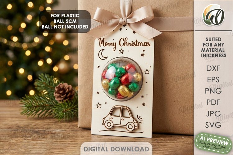 Christmas Candy Gift Tag Laser Cut. Merry Christmas SVG example image 1