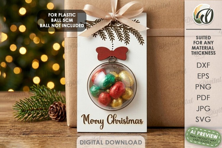 Christmas Candy Gift Tag Laser Cut. Merry Christmas SVG example image 1