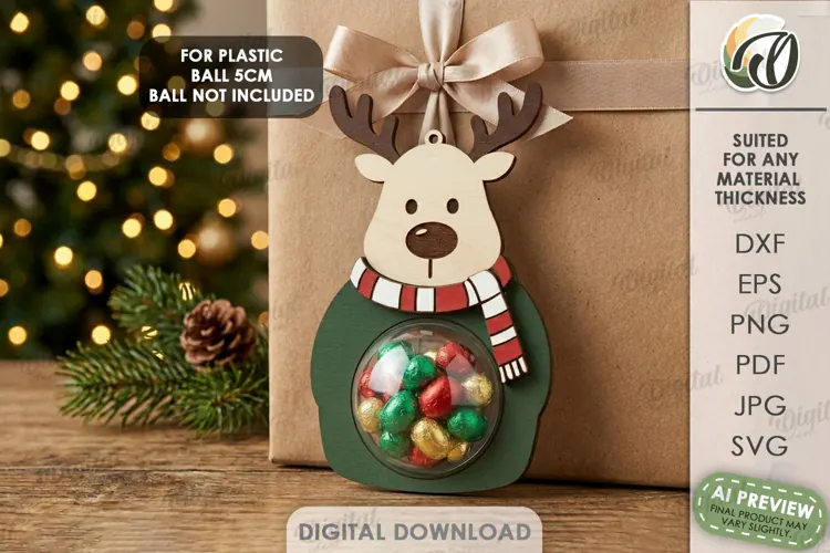 Christmas Candy Gift Tag Laser Cut. Reindeer. Christmas SVG