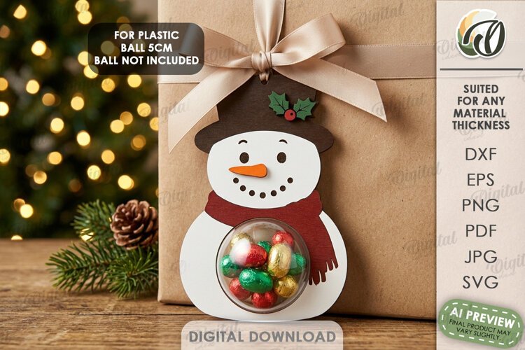 Christmas Candy Gift Tag Laser Cut. Snowman. Christmas SVG example image 1
