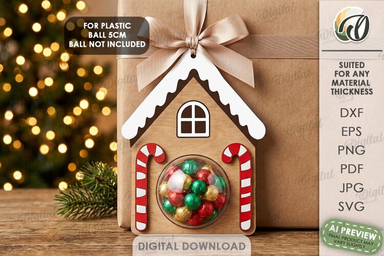 Christmas Candy Gift Tag Laser Cut. Christmas House SVG example image 1