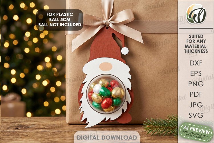 Christmas Candy Gift Tag Laser Cut. Santa Claus SVG example image 1
