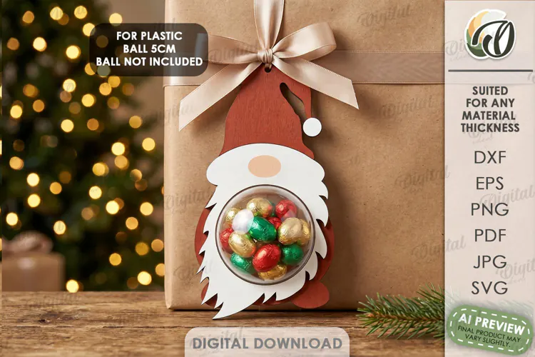 Christmas Candy Gift Tag Laser Cut. Santa Claus SVG