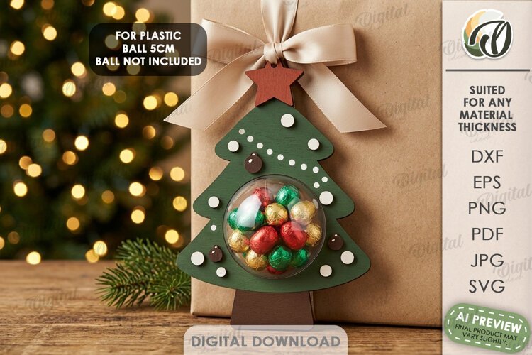Christmas Candy Gift Tag Laser Cut. Christmas Tree SVG example image 1