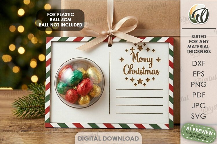 Christmas Candy Gift Tag Laser Cut. Christmas Envelope SVG example image 1