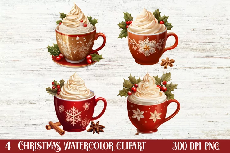 Christmas Cake Clipart, Christmas Cappuccino Clipart