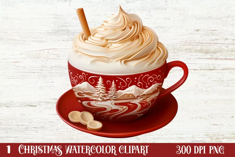 Christmas Cake Clipart, Christmas Cappuccino Clipart