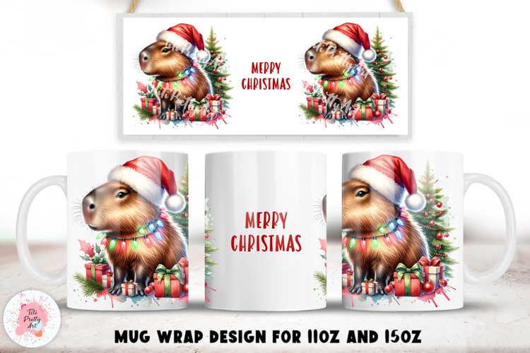 Christmas Capybara Mug Wrap Sublimation For 11oz and 15oz