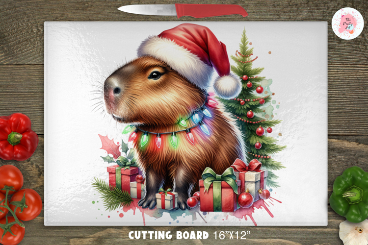 Christmas Capybara Winter Cutting Board Sublimation Design